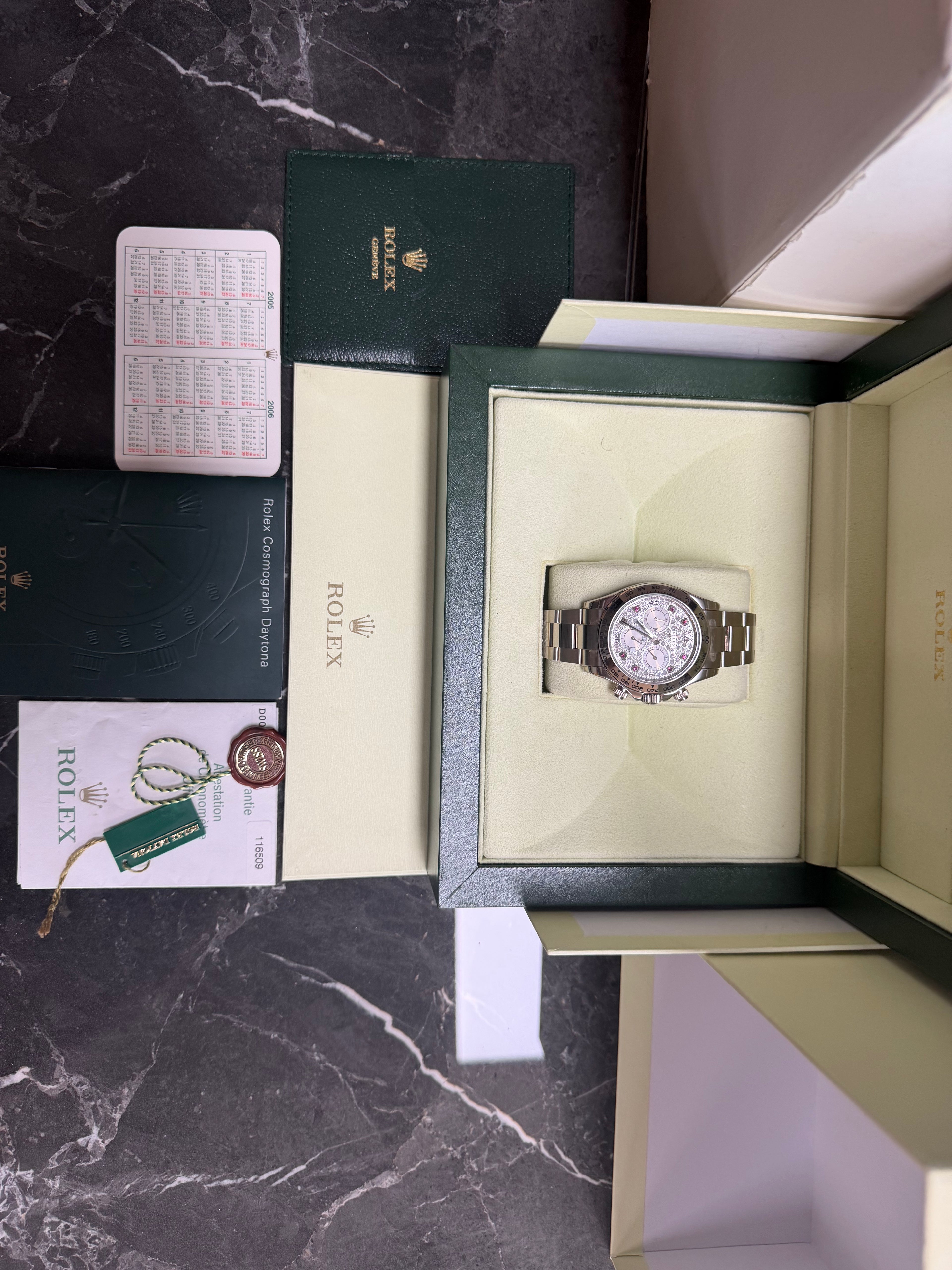 Rolex 116509 Daytona White Gold Diamond Pave & Pink Ruby Watch - Unworn