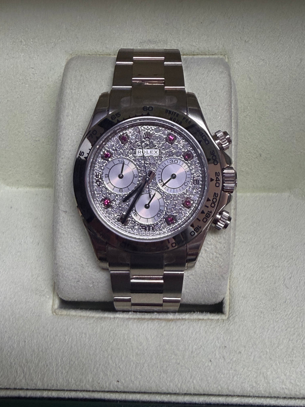 Rolex 116509 Daytona White Gold Diamond Pave & Pink Ruby Watch - Unworn