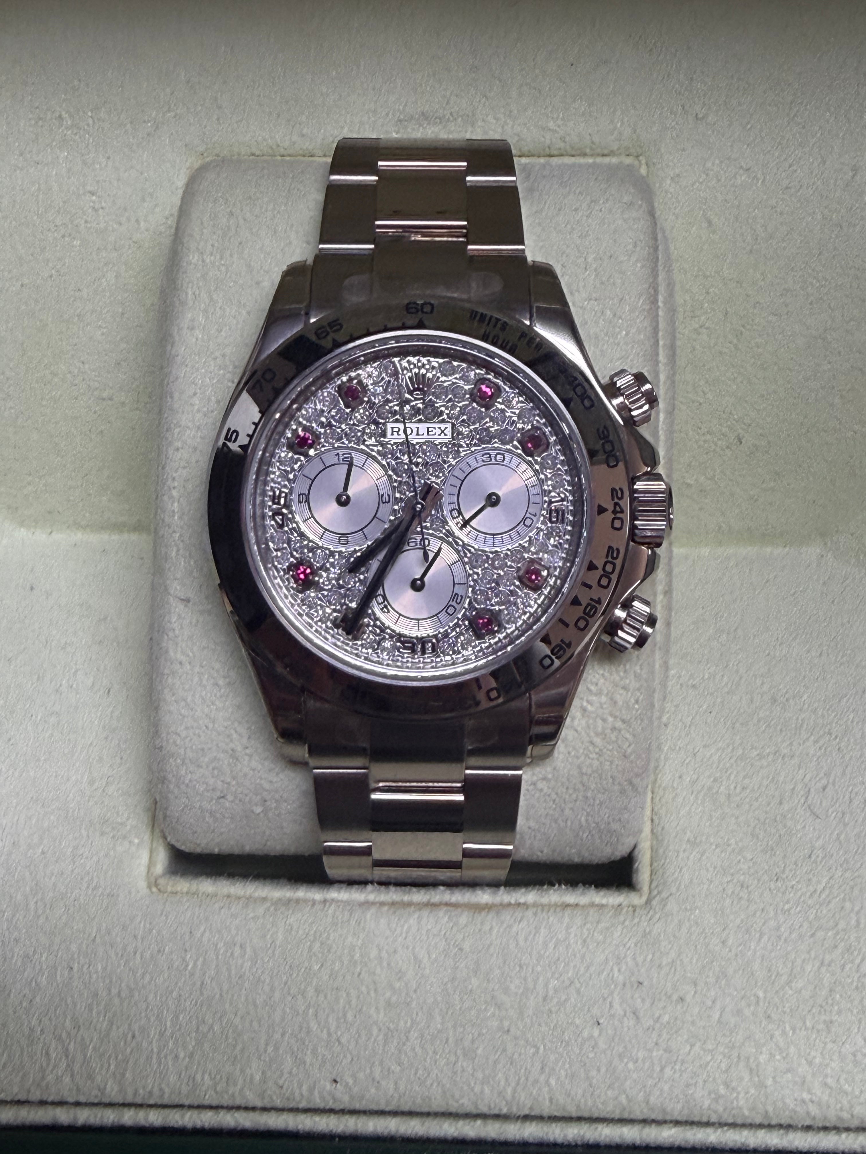 Rolex 116509 Daytona White Gold Diamond Pave & Pink Ruby Watch - Unworn