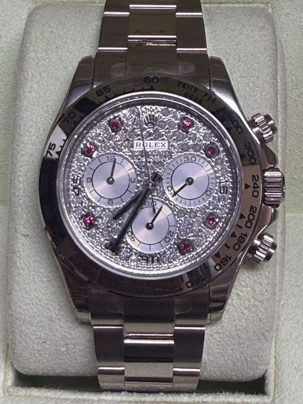 Rolex 116509 Daytona White Gold Diamond Pave & Pink Ruby Watch - Unworn