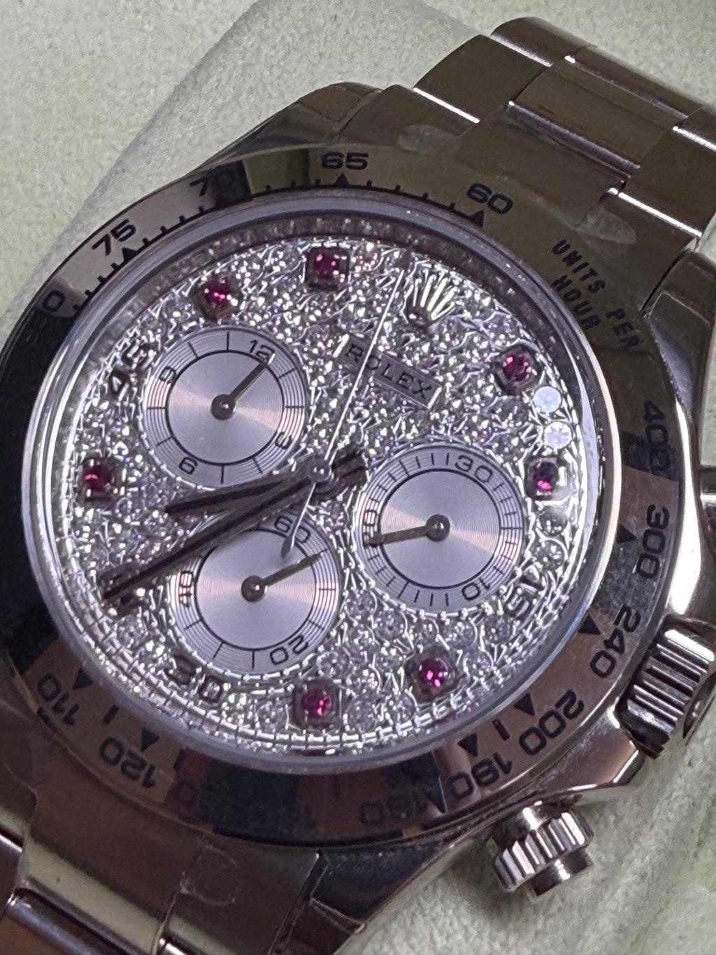 Rolex 116509 Daytona White Gold Diamond Pave & Pink Ruby Watch - Unworn