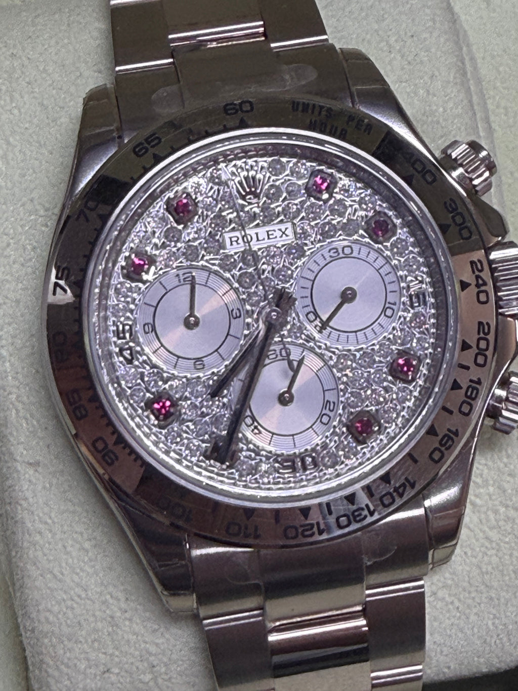 Rolex 116509 Daytona White Gold Diamond Pave & Pink Ruby Watch - Unworn