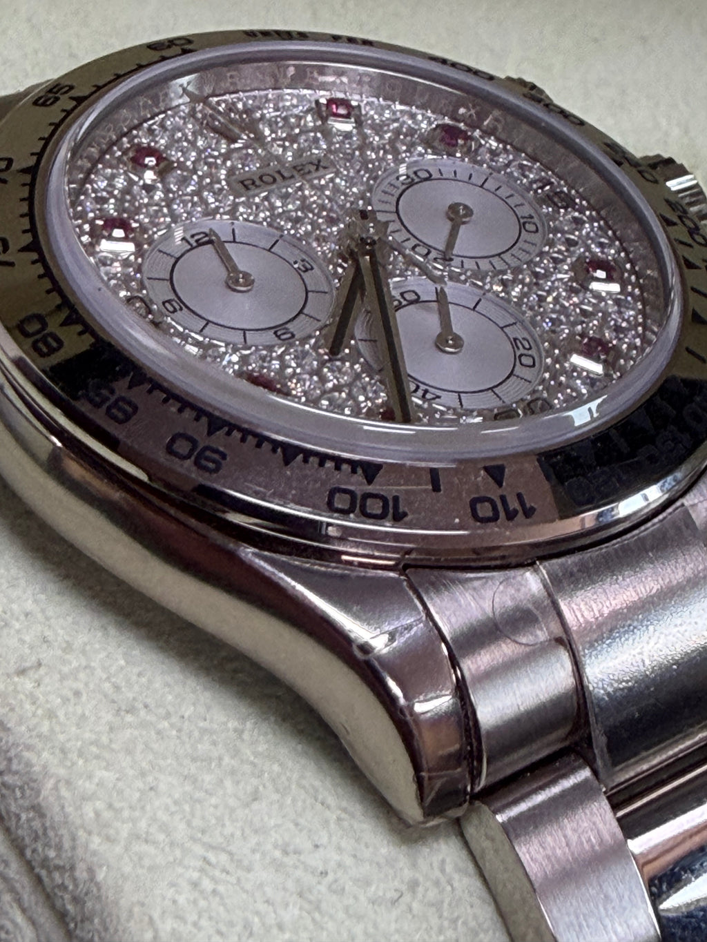 Rolex 116509 Daytona White Gold Diamond Pave & Pink Ruby Watch - Unworn