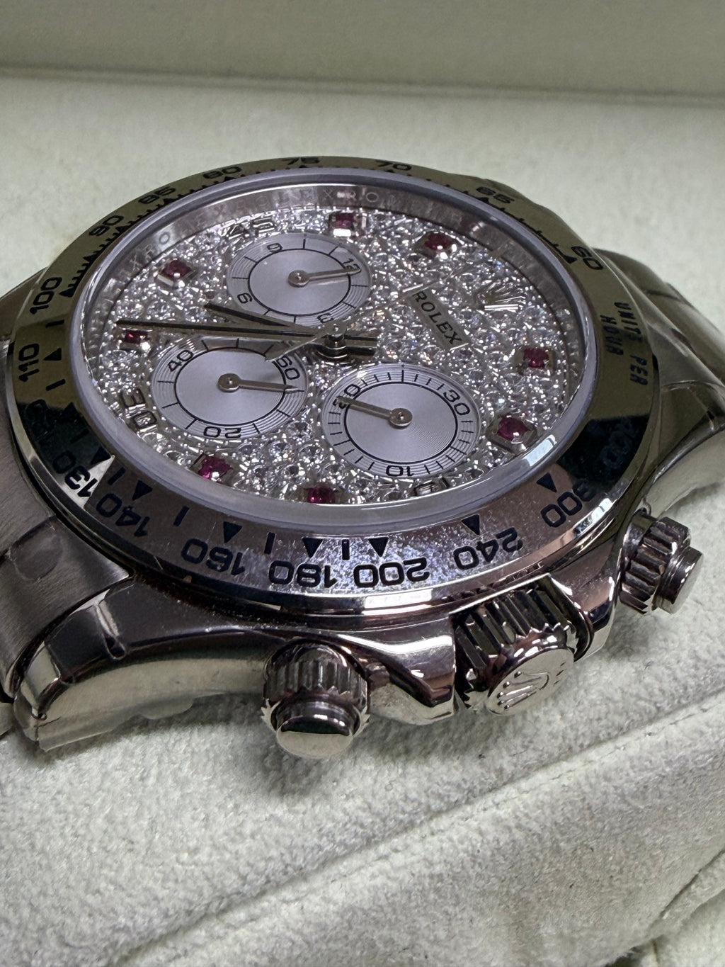 Rolex 116509 Daytona White Gold Diamond Pave & Pink Ruby Watch - Unworn