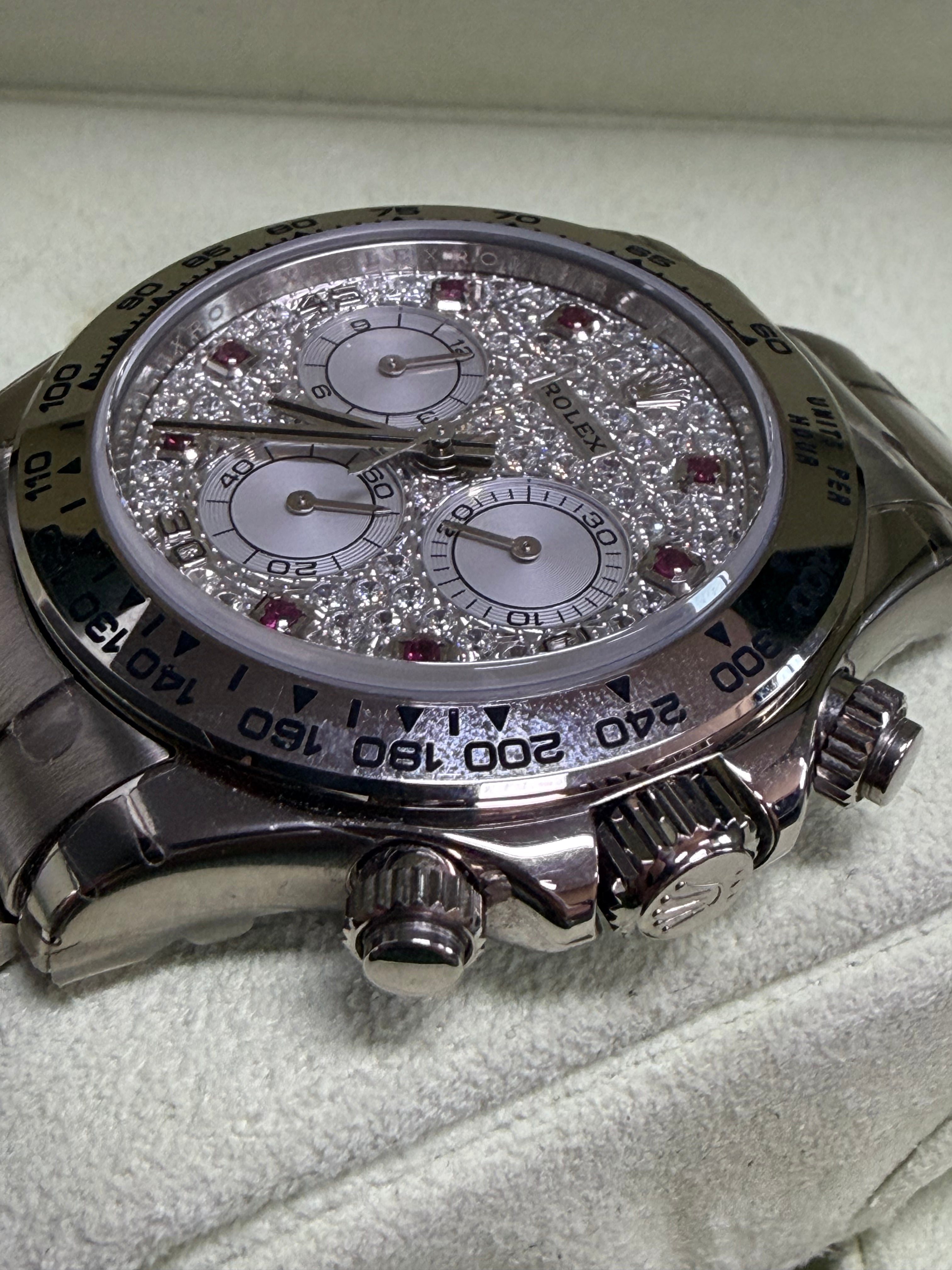 Rolex 116509 Daytona White Gold Diamond Pave & Pink Ruby Watch - Unworn