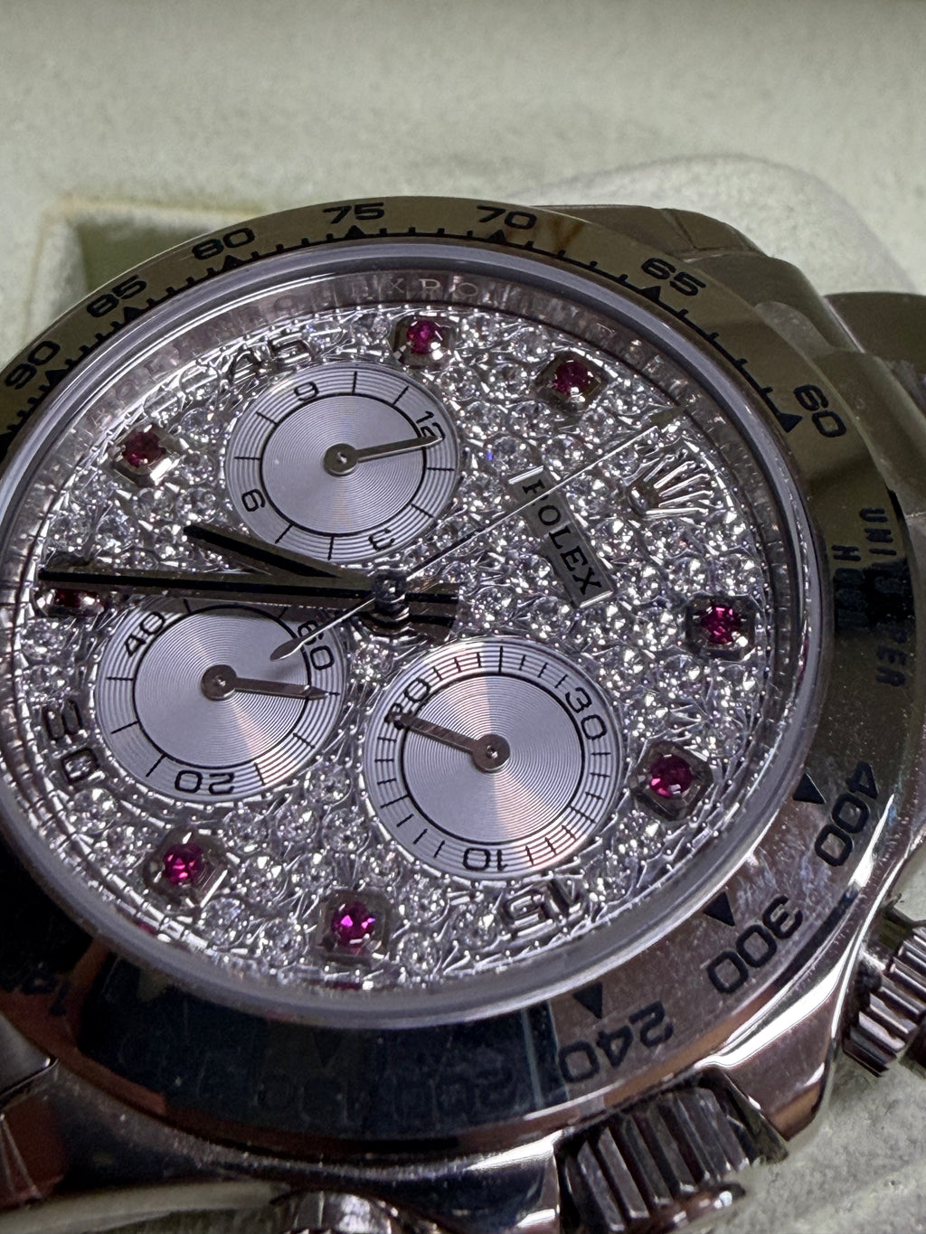 Rolex 116509 Daytona White Gold Diamond Pave & Pink Ruby Watch - Unworn