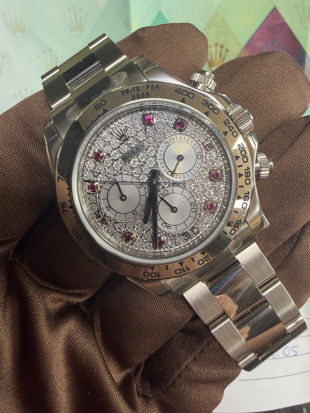Rolex 116509 Daytona White Gold Diamond Pave & Pink Ruby Watch - Unworn