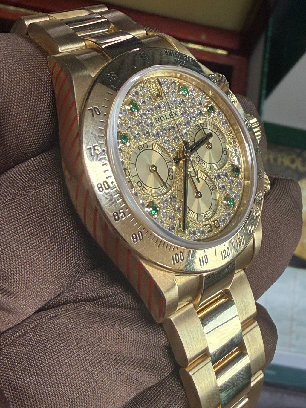Rolex 16528 Zenith Pave & Emerald Dial - Full Set