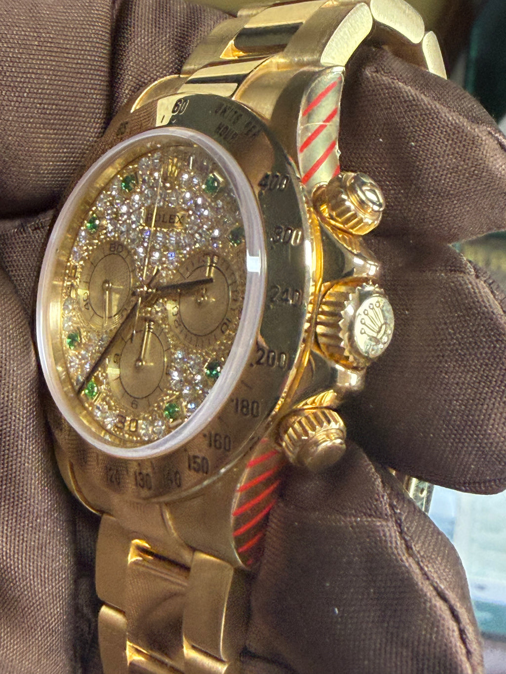 Rolex 16528 Zenith Pave & Emerald Dial - Full Set