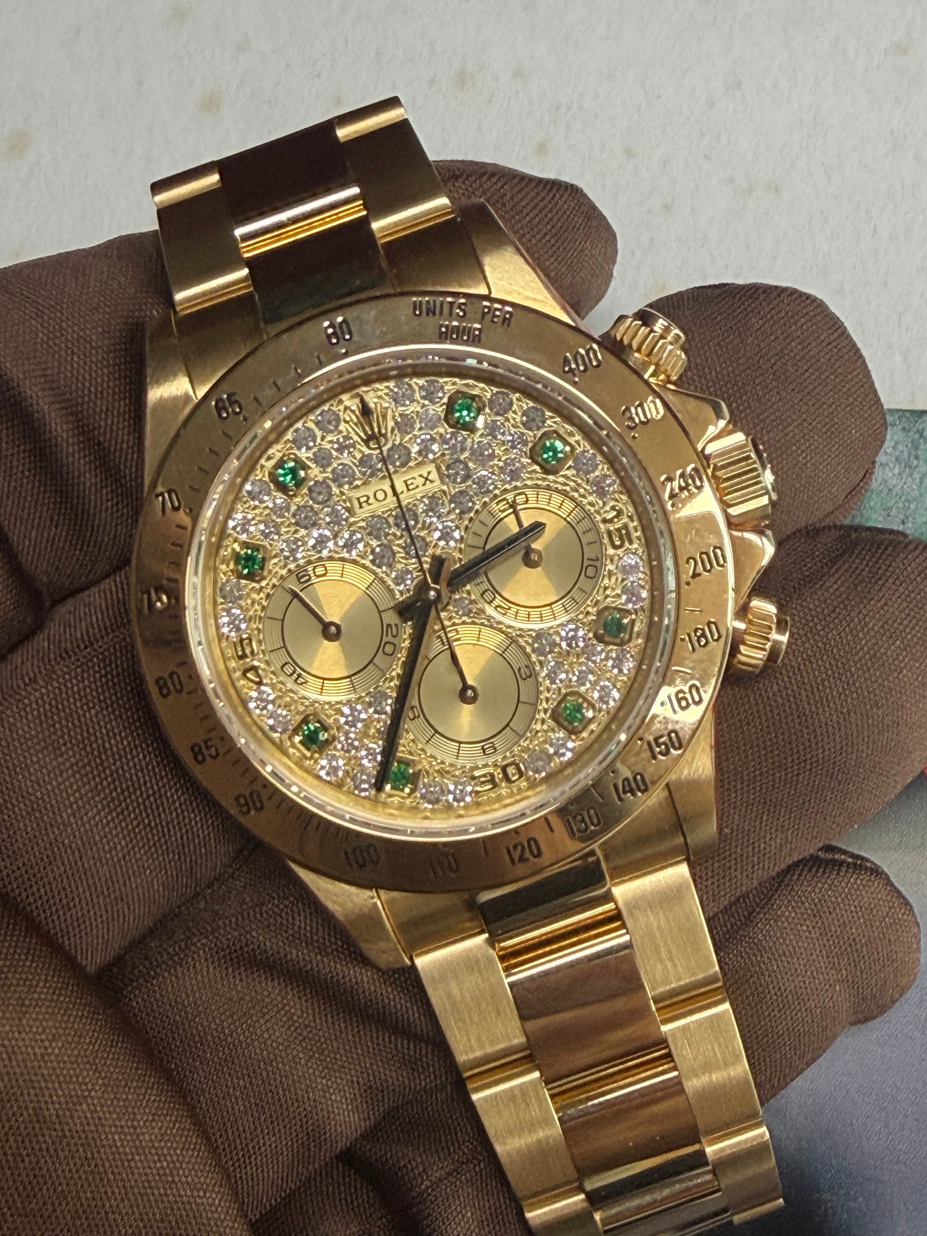 Rolex 16528 Zenith Pave & Emerald Dial - Full Set
