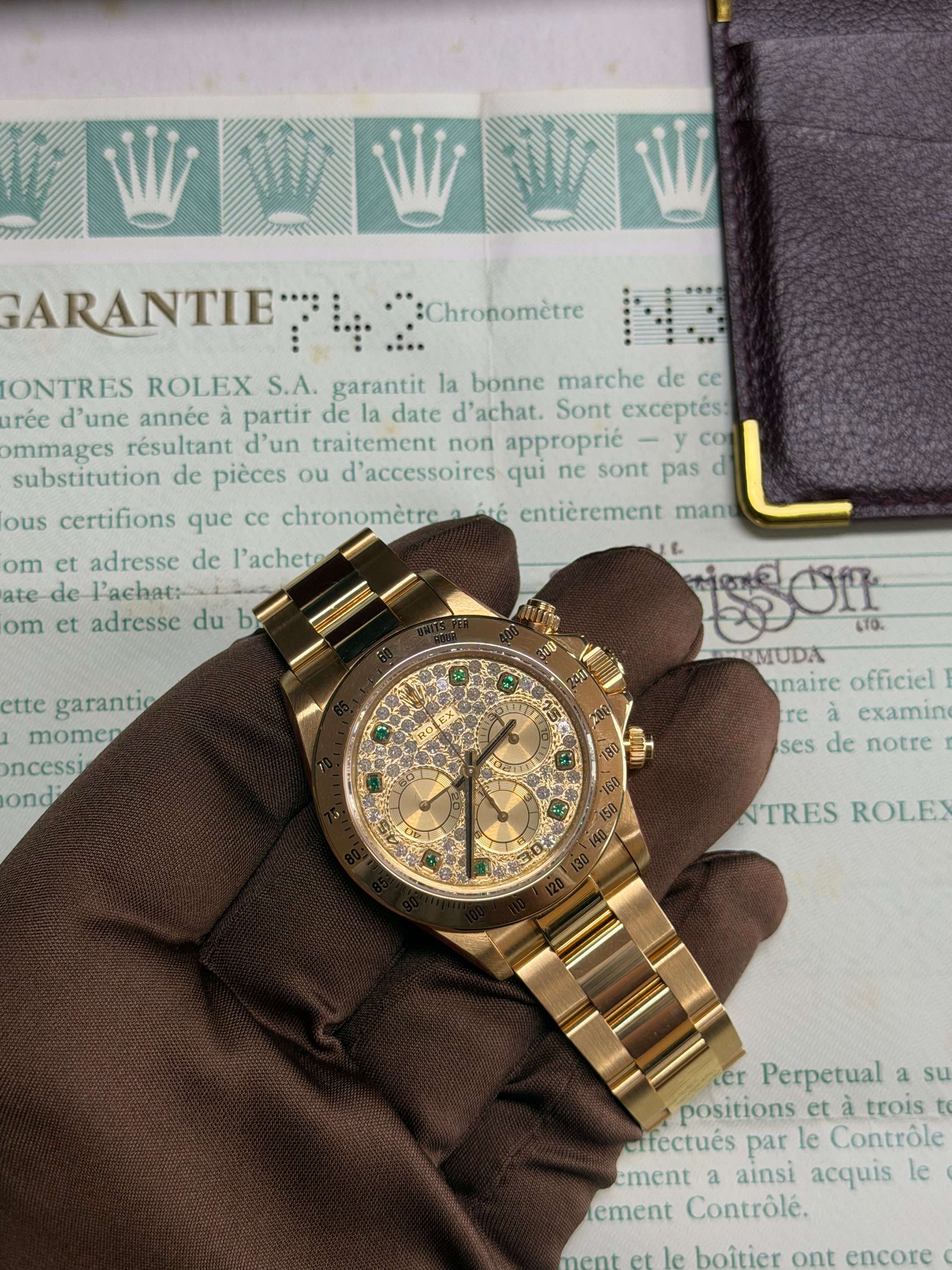 Rolex 16528 Zenith Pave & Emerald Dial - Full Set
